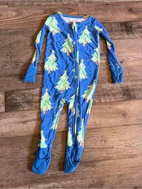 Kids Blue Christmas Tree One-Piece Zipper Pajamas